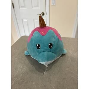 Narwhal Whale Dolphin Unicorn Ice Cream Sprinkles Plush Stuffed Animal Blue 9"